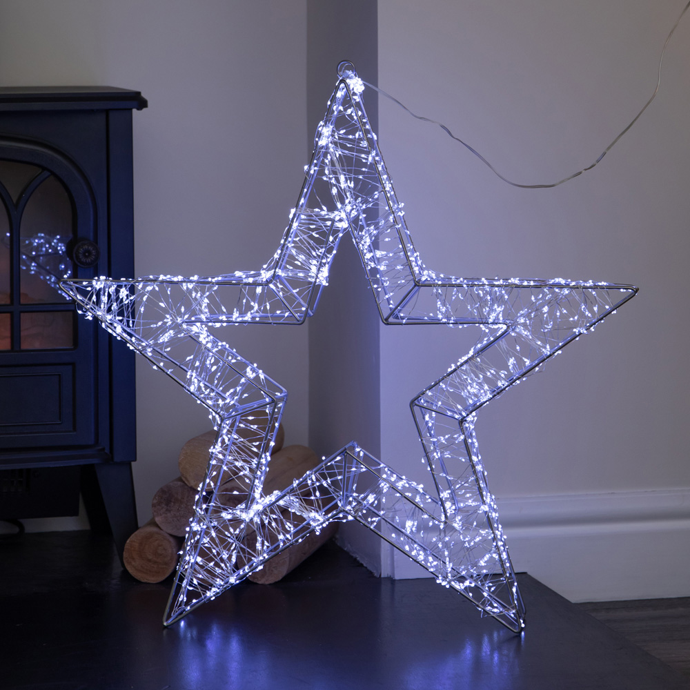 Samuel Alexander 1800 Cool White LED Light-Up Silver Christmas Galaxy Star 58cm Image 1