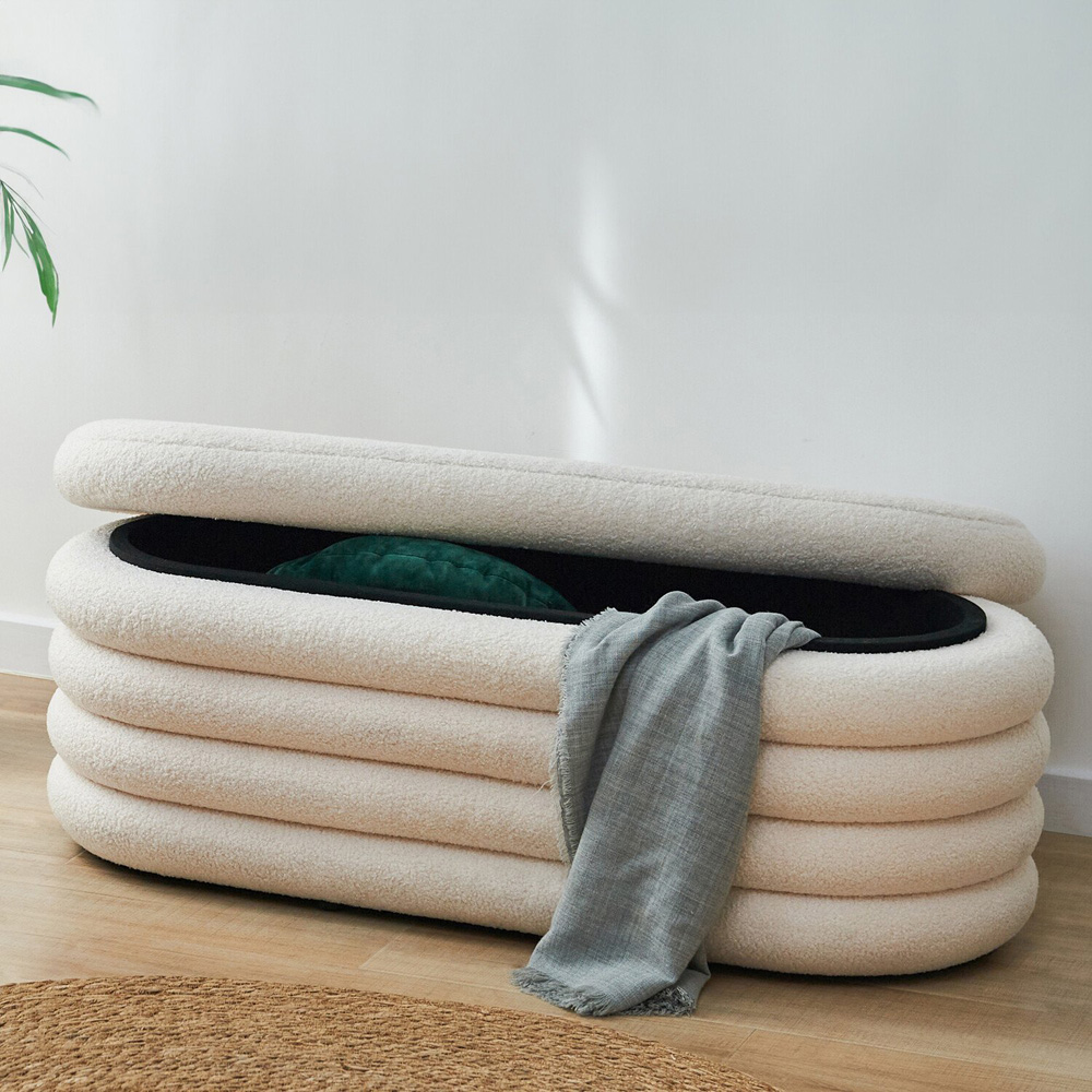 Cream Boucle Storage Ottoman Cream Image 6