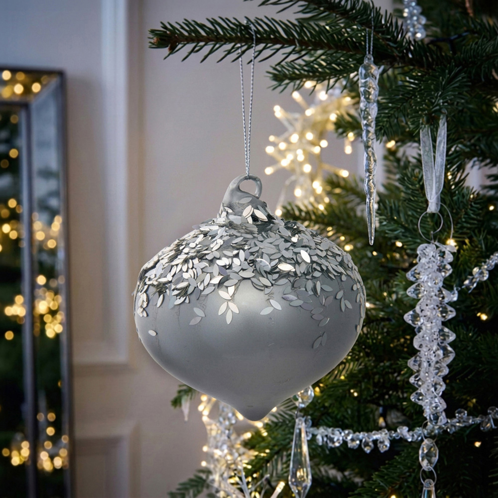 Glitter Top Icy Onion Bauble Silver Image 2