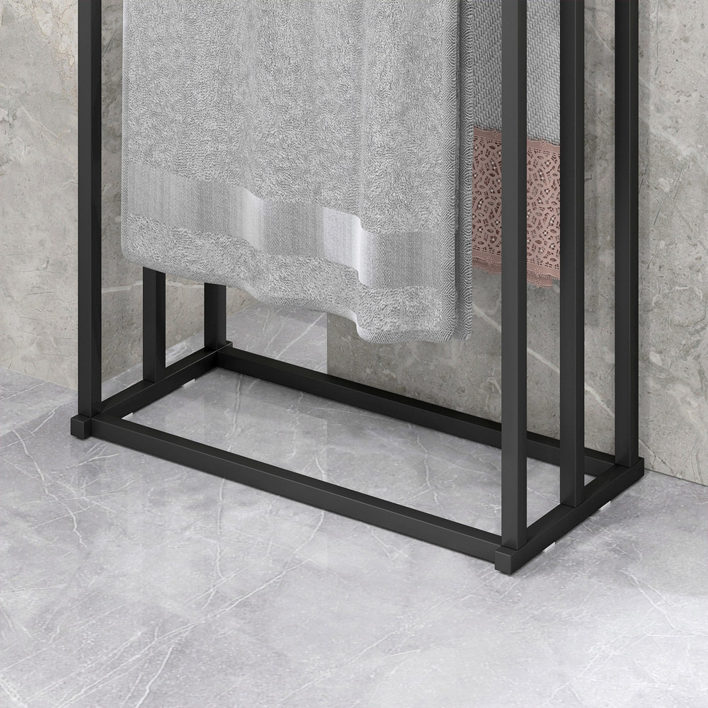 HOMCOM Black Steel Freestanding Towel Rack with 3 Bars Image 2