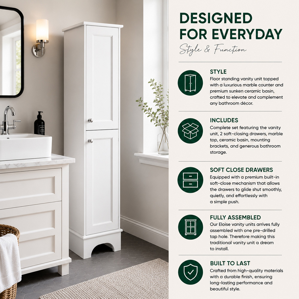 Go Bathrooms Ferris 2 Door Matt Whit Tall Floor Standing Storage Unit Image 6