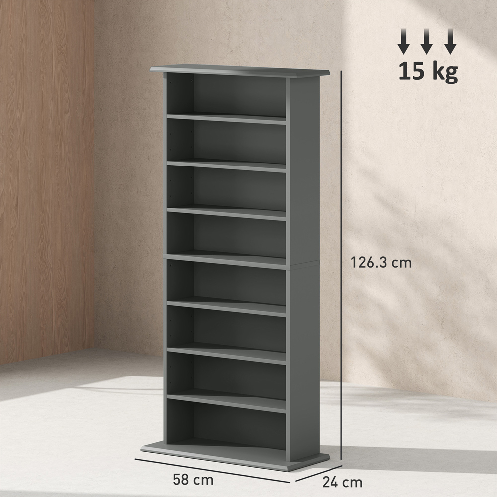 HOMCOM 8 Shelf Grey DVD and CD Media Storage Unit Image 9