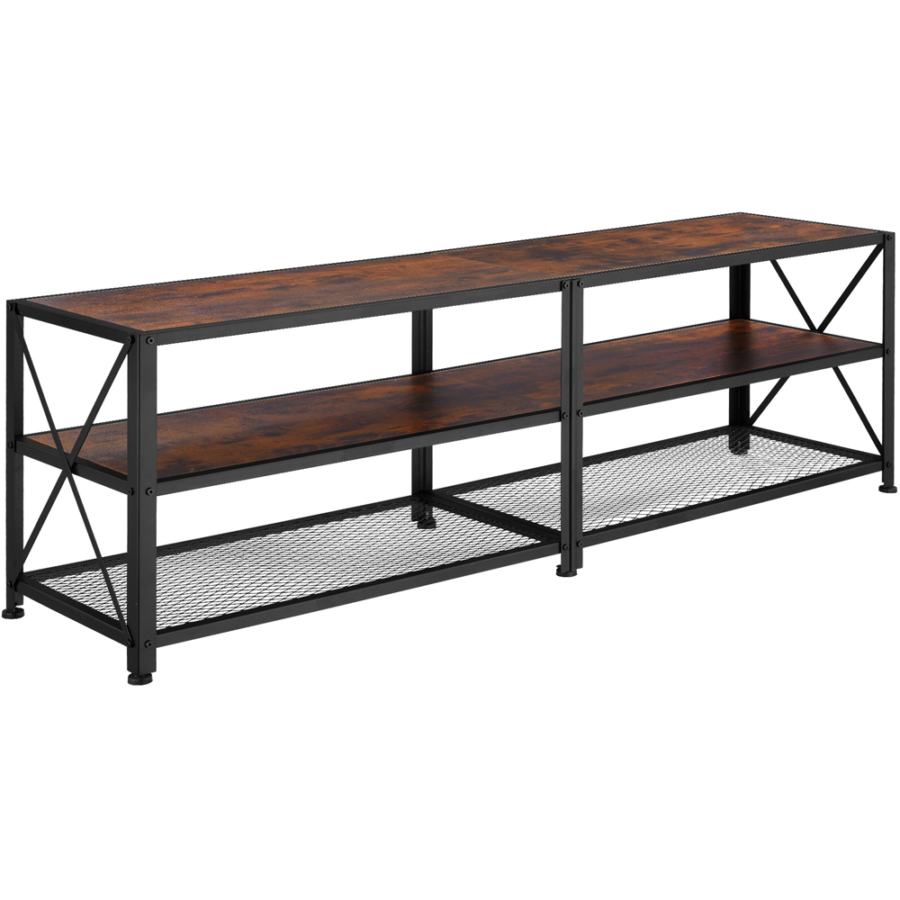 tectake 3 Shelf Dark Wooden and Steel TV Stand Image 2