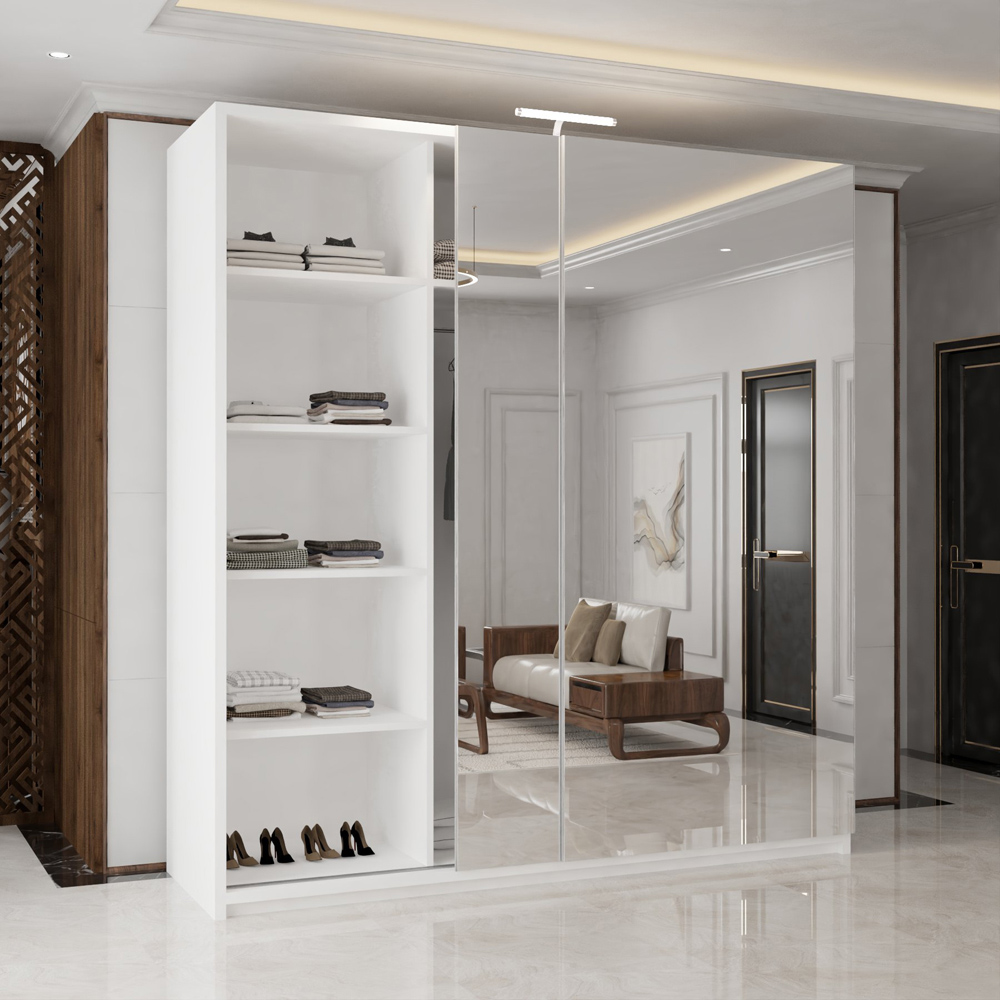 M N Furniture Modern 2 Door White Mirrored Sliding Wardrobe 150cm Image 3