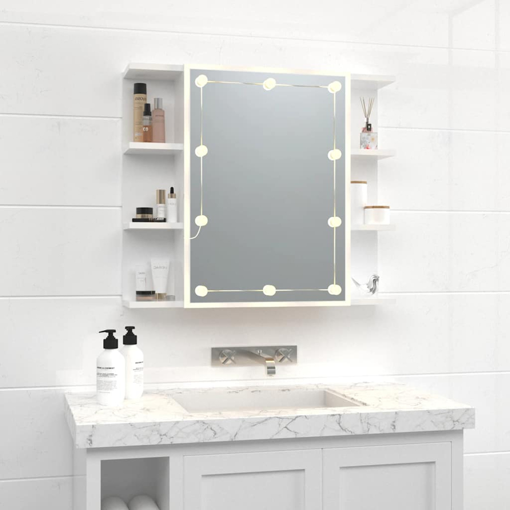 vidaXL Single Door 6 Shelf LED Gloss White Mirror Cabinet Image 6