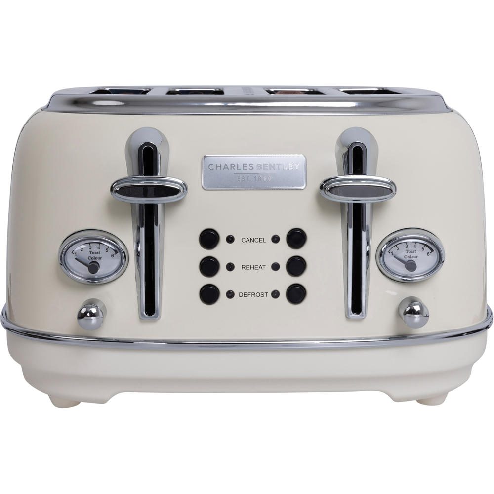 Charles Bentley Cream and Chrome 4 Slice Toaster Image 3