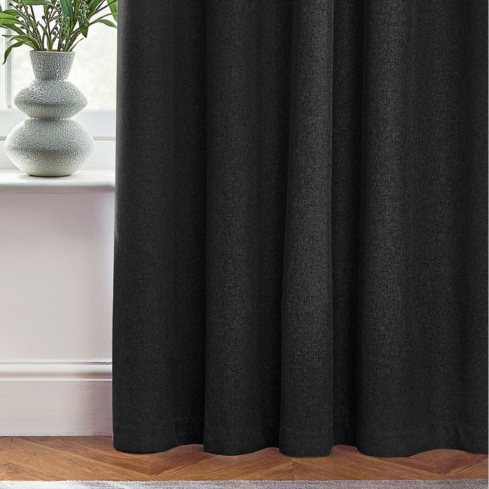 furn. Dawn Black Textured Blackout Eyelet Curtains 168 x 183cm Image 3