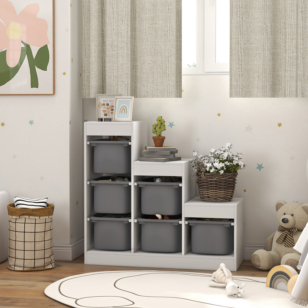 AIYAPLAY Kids Grey 3-Tier Toy Storage Unit with 6 Removable Bins Image 6