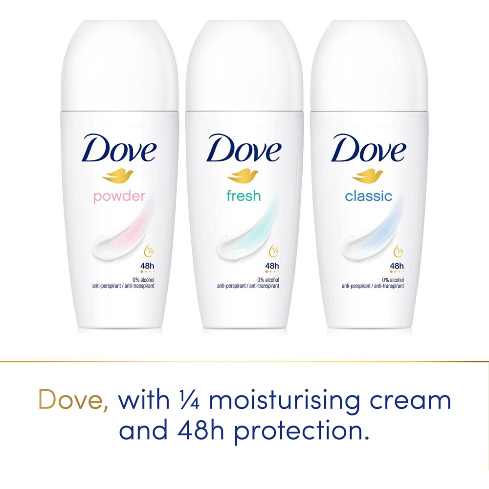 Dove Fresh Anti-Perspirant 48H Sweat and Odour Protection Roll On 50ml 36 Pack Image 5
