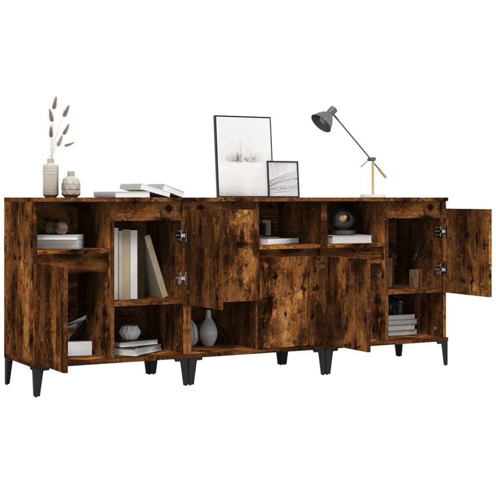 vidaXL 2 Door 2 Shelf Smoked Oak Sideboard Set of 3 Image 4