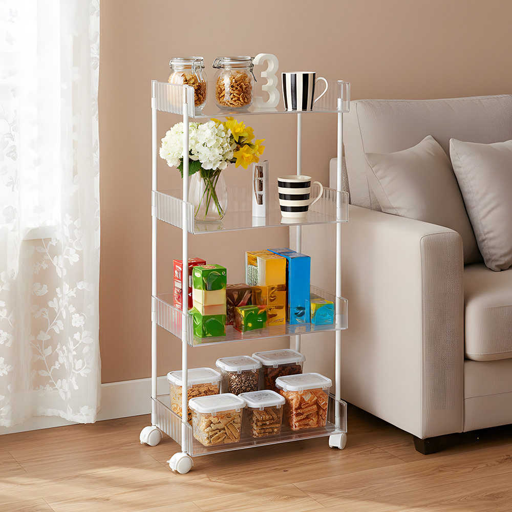 Living and Home 4 Shelf Clear Rolling Storage Cart Image 7