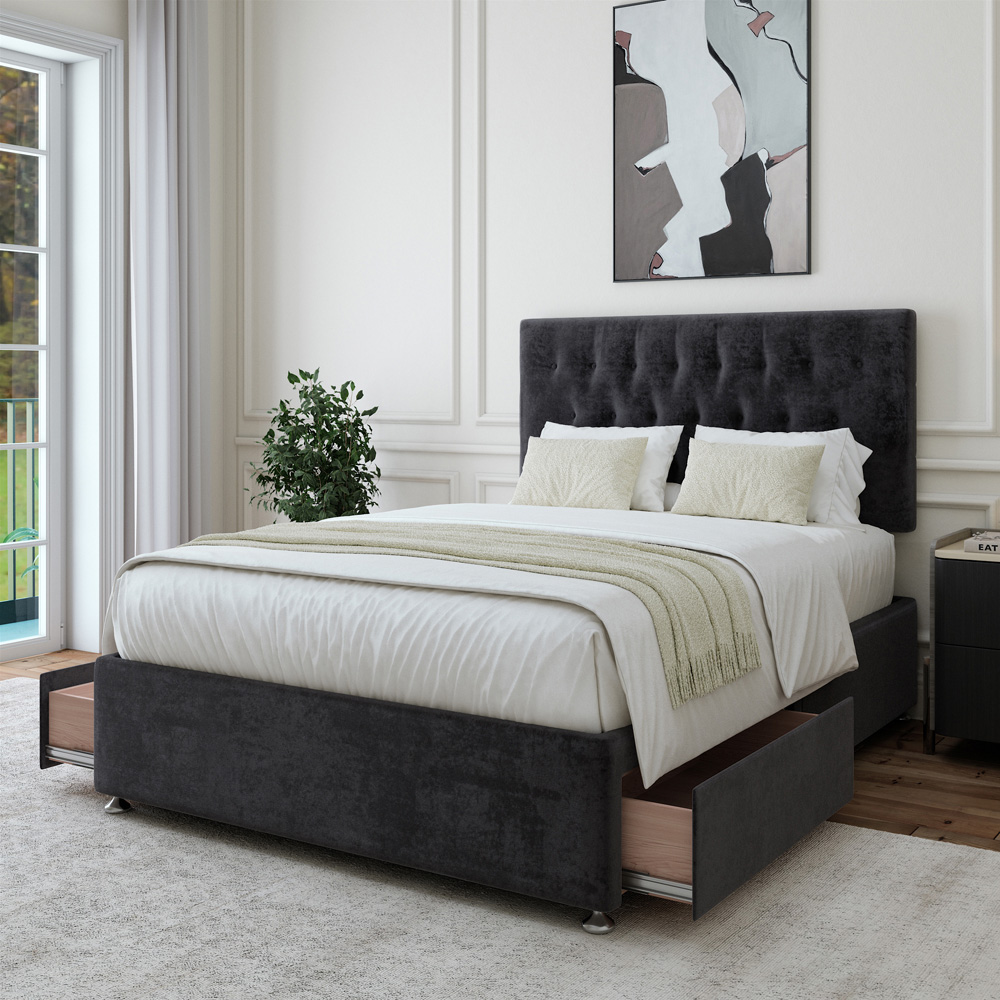 Bedmaster King Size Black Naples Linen 2 Drawer Divan Base with Lona Headboard Image 3