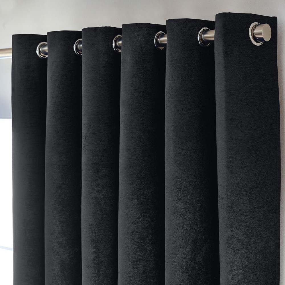 Alan Symonds Black Chenille Blackout Ring Top Eyelet Curtains 229 x 183cm Image 2