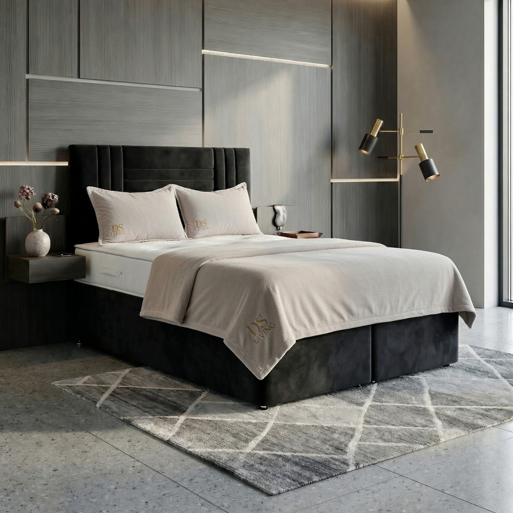 DS Living Orion Single Black Plush Ottoman Bed Image 6