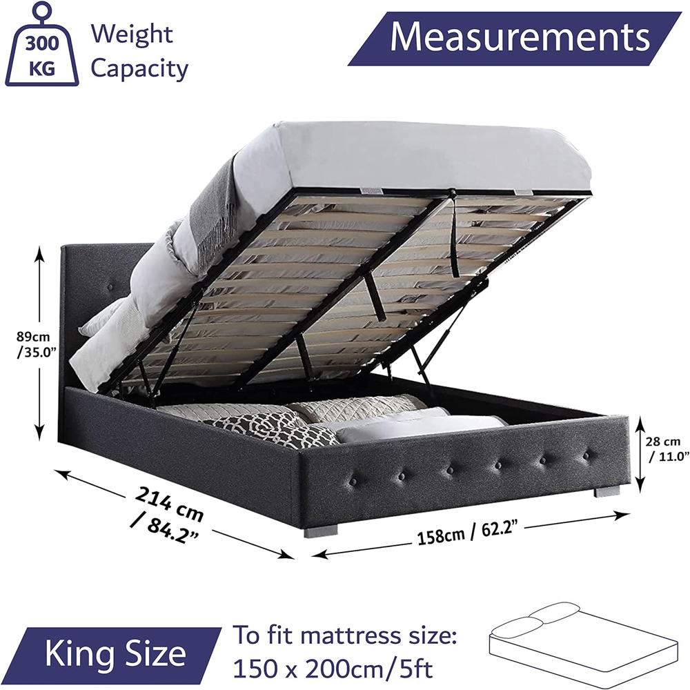 Home Treats King Size Dark Grey Ottoman Bed with Mattress Image 9