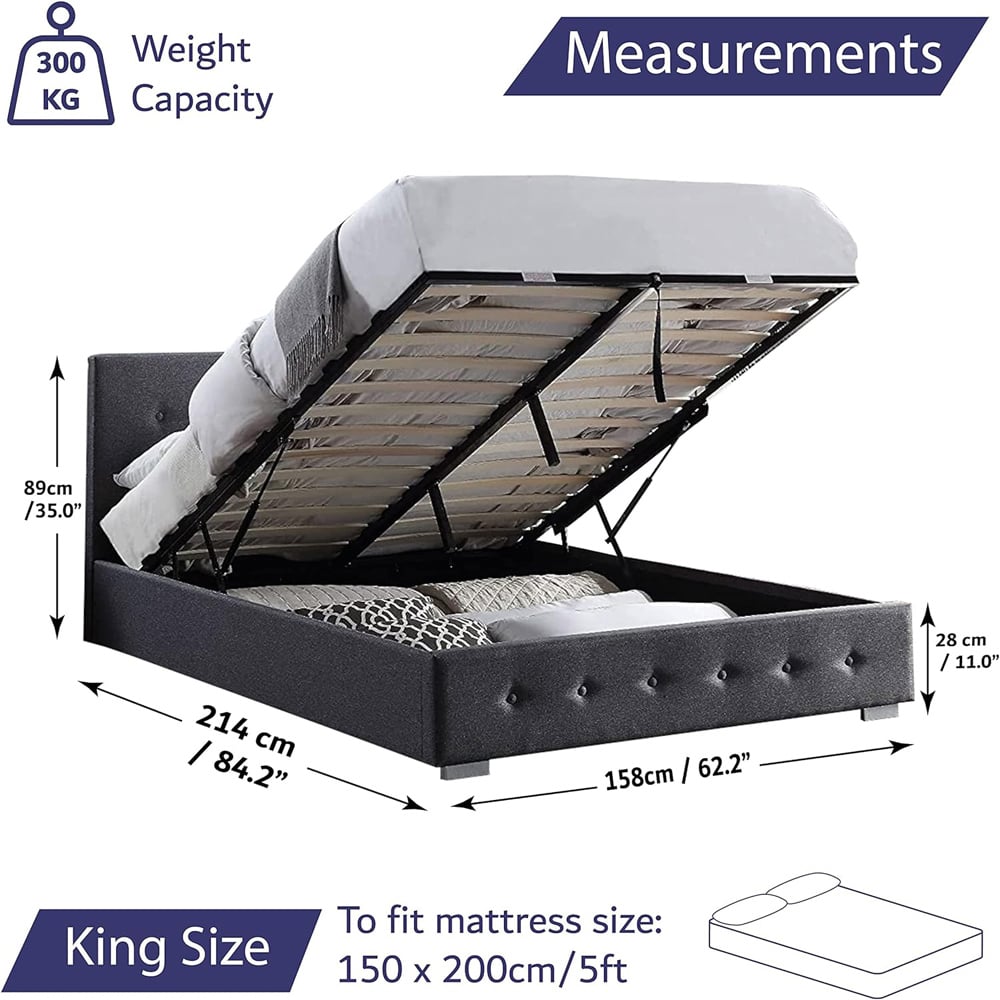 Home Treats King Size Dark Grey Ottoman Bed Image 9