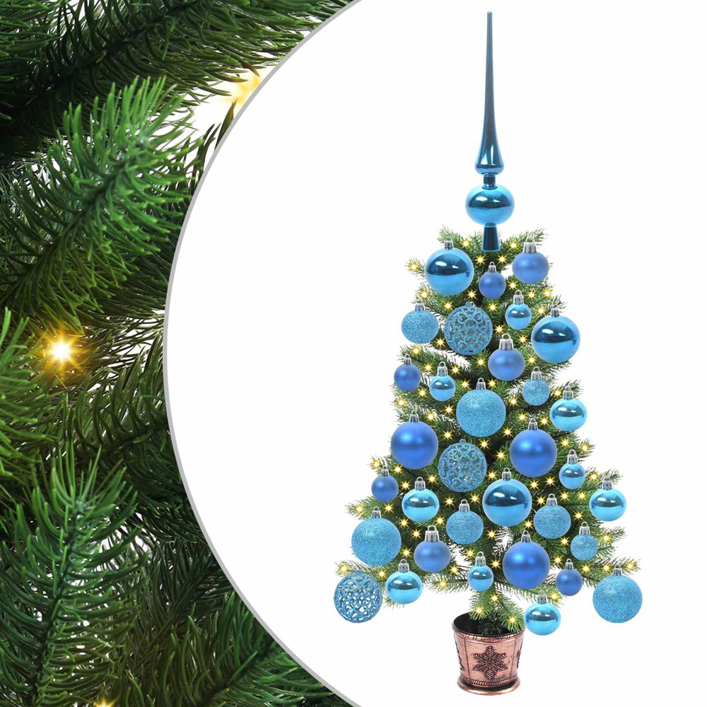 vidaXL Pre-Lit Blue Baubles Green Artificial Christmas Tree 2ft Image 2