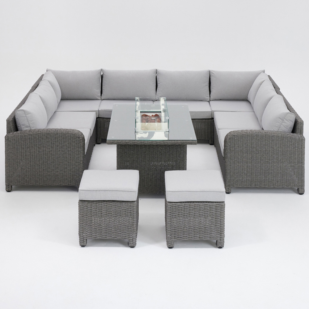 Home Detail Hadley 10 Seater Dark Grey Rattan U Shape Garden Sofa Set with Fire Pit Table Image 3