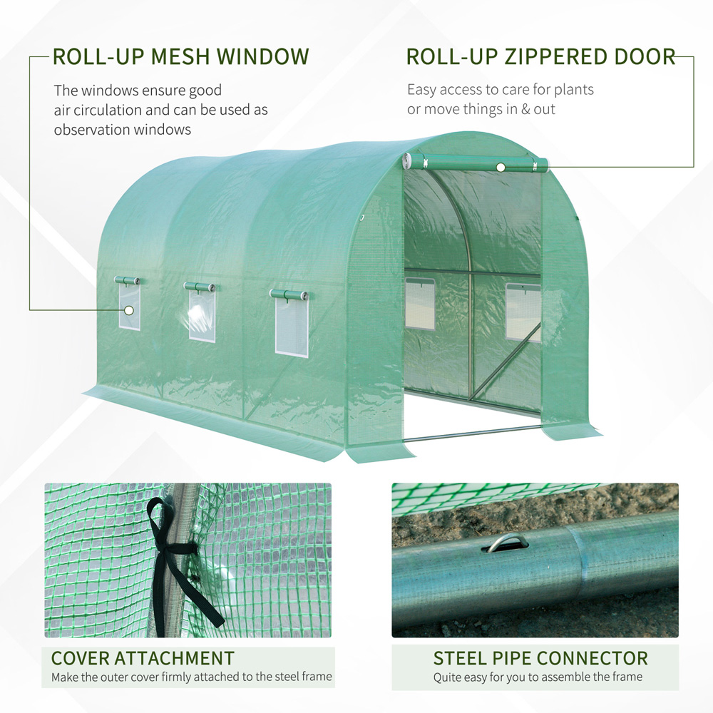 Outsunny Green 13 x 6.5ft Walk In Polytunnel Greenhouse Image 6