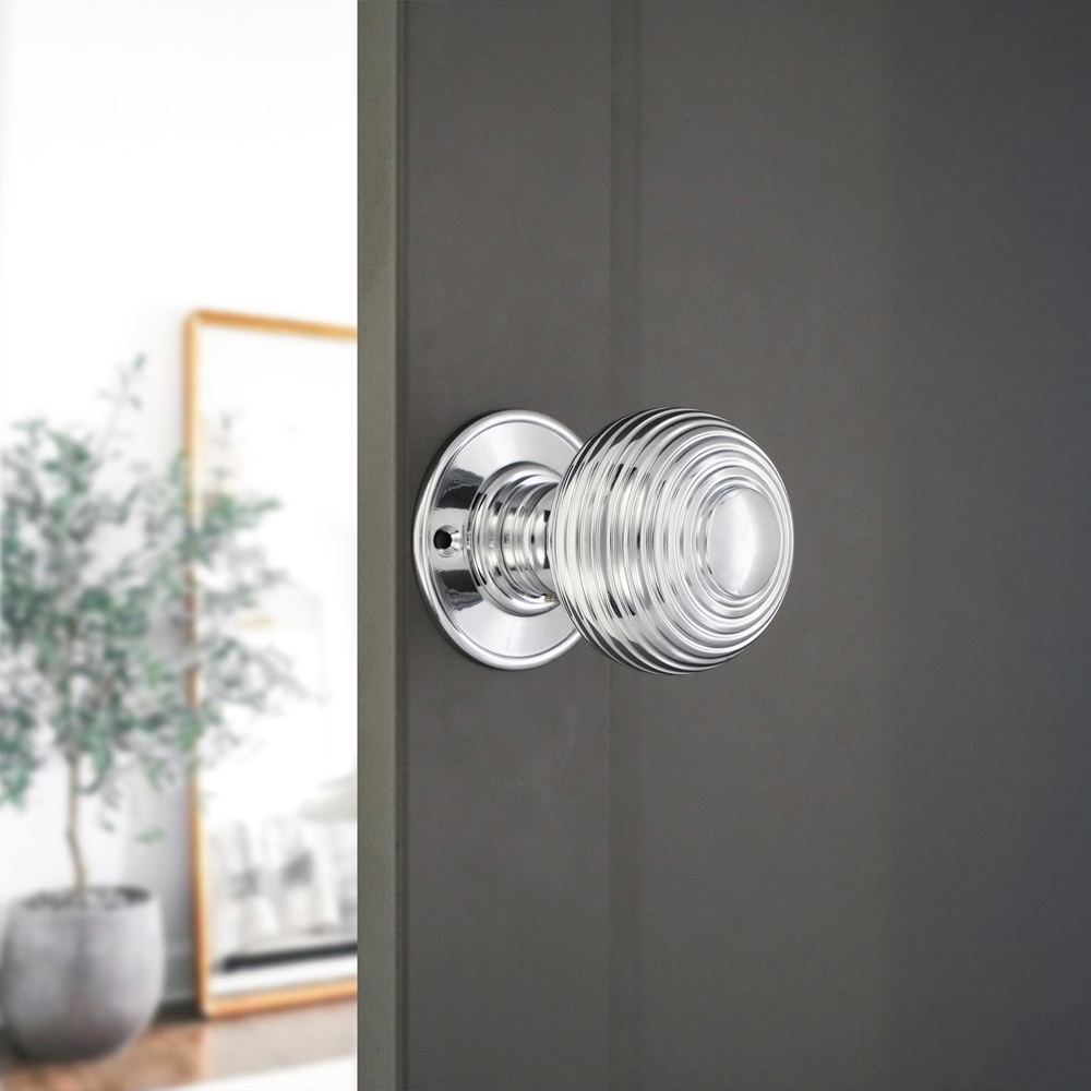 Spira Brass Polished Chrome Beehive Large 60mm Mortice Door Knob 2 Pack Image 2