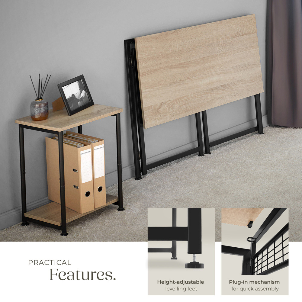 tectake Paterson Light Wood Oak Foldable Desk with 8 Storage Hooks Image 4