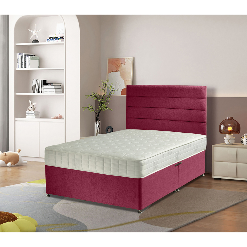 Eleganza Home Dozer King Size Maroon Plush Velvet Divan Bed with Lined Headboard Image 2