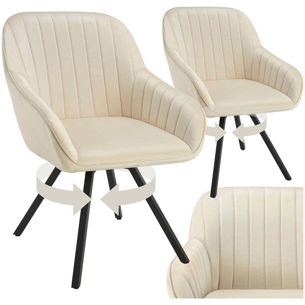 tectake Set of 2 Cream Velvet Fabric Armchair Image 2