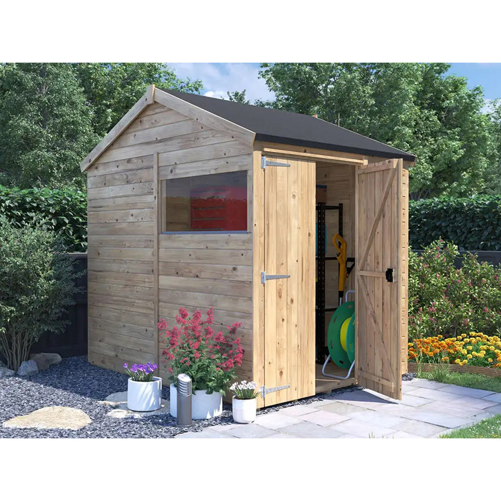 Dunster House Overlord 6 x 8ft Modular Brown Apex Garden Shed Image 2