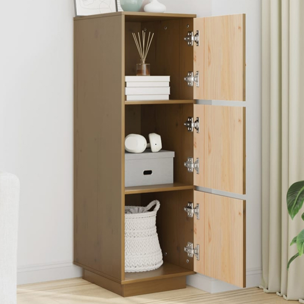 vidaXL 3 Door Honey Brown Solid Pine Wood Highboard Image 1