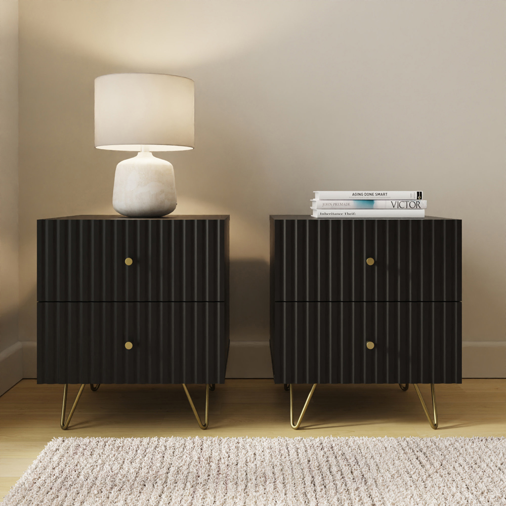 GFW Thalia 2 Drawer Black Bedside Table Set of 2 Image 3