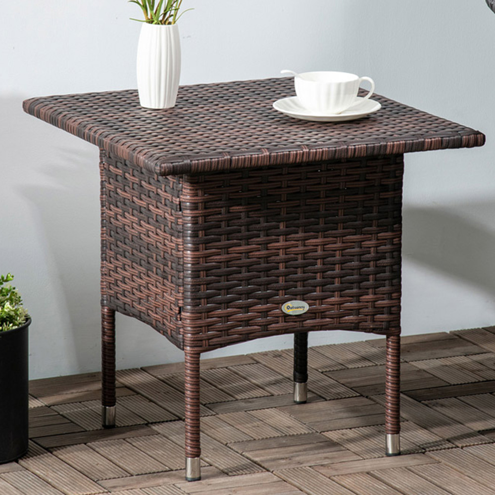 Outsunny Mixed Brown Rattan Side Table Image 1