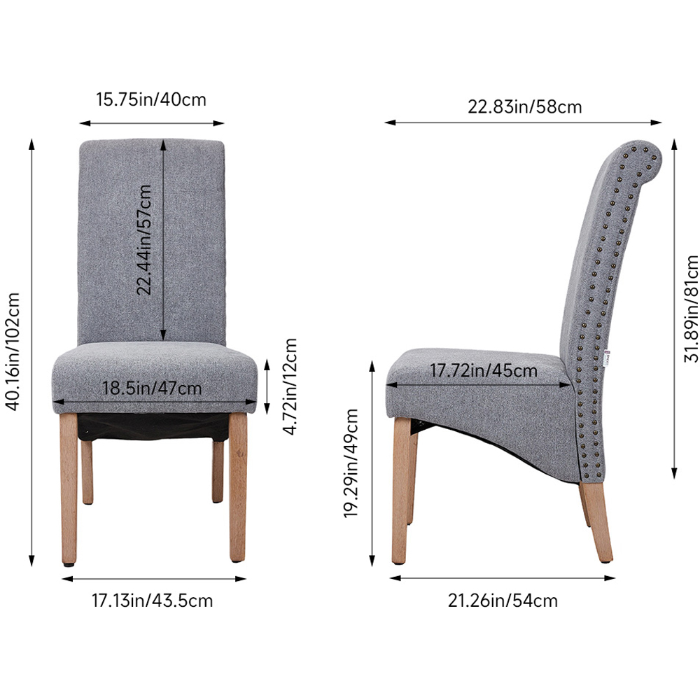 Living and Home Set of 2 Grey Linen Upholstered Dining Chairs Image 9