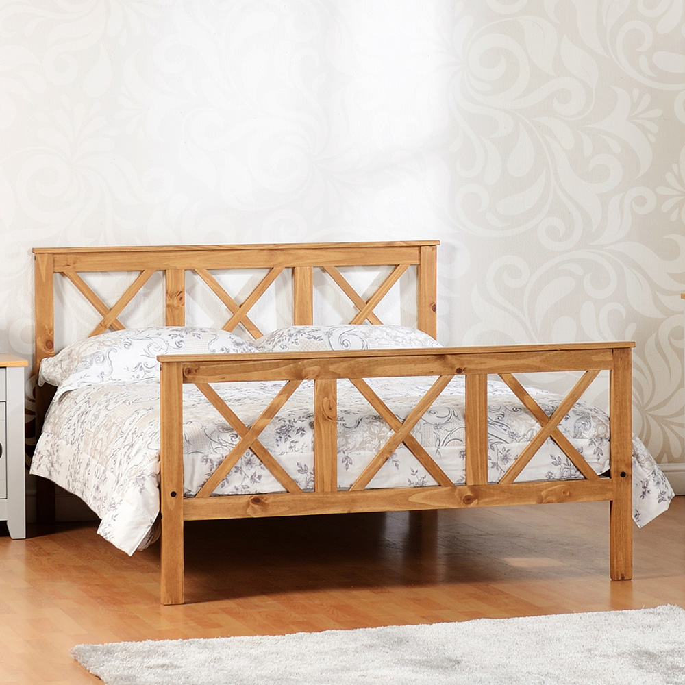 Seconique Salvador Double Distressed Waxed Pine Bed with High End Image 1