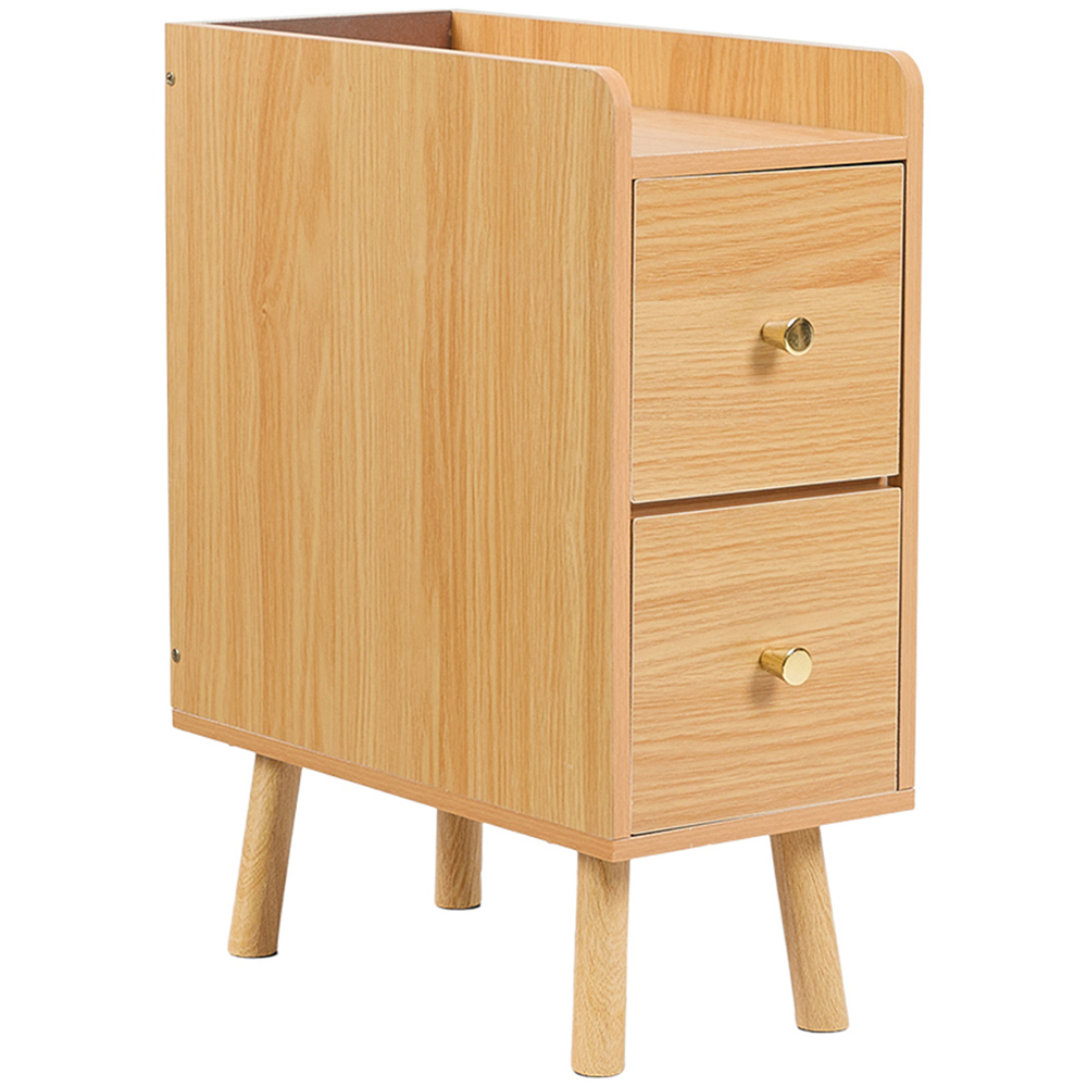 Living and Home 2 Drawer Natural Wooden Bedside Table with Raised Edge Guard Image 2