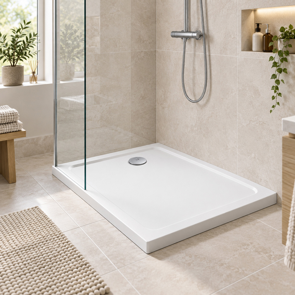 Go Bathrooms 30mm White Low Profile Square Shower Tray 760 x 760mm Image 3