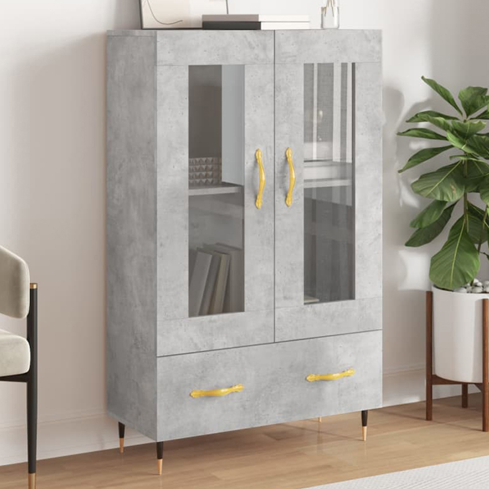 vidaXL 2 Glass Door Single Drawer Concrete Grey Highboard Image 1