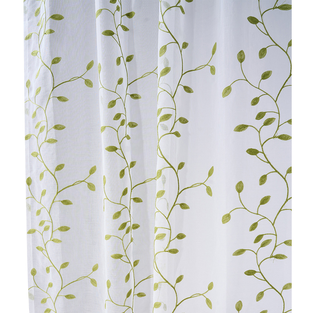 Living and Home Green Vine Embroidered Semi-Sheer 2 Panel Curtains 130 x 210cm Image 5