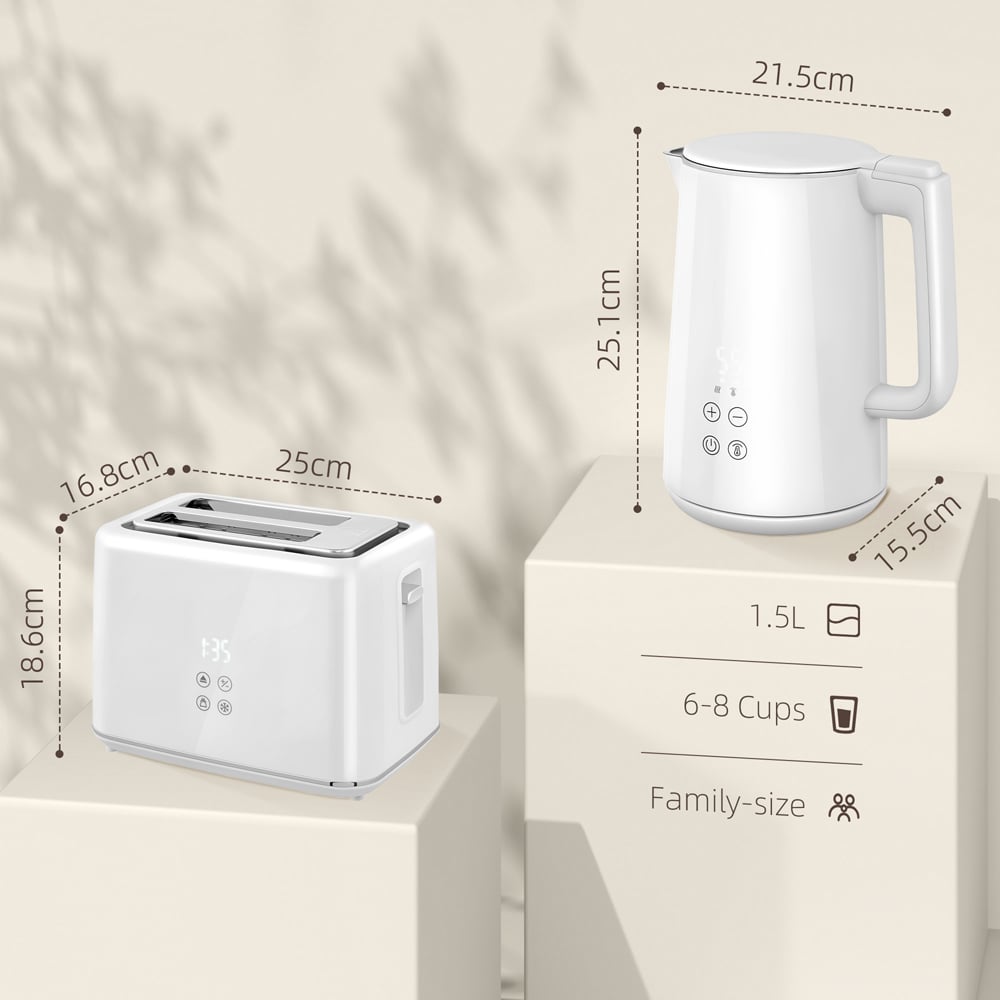 HOMCOM 800-211V70CW White 1.5L Fast Boil Electric Kettle 3000W and 2 Slice Toaster Set Image 9
