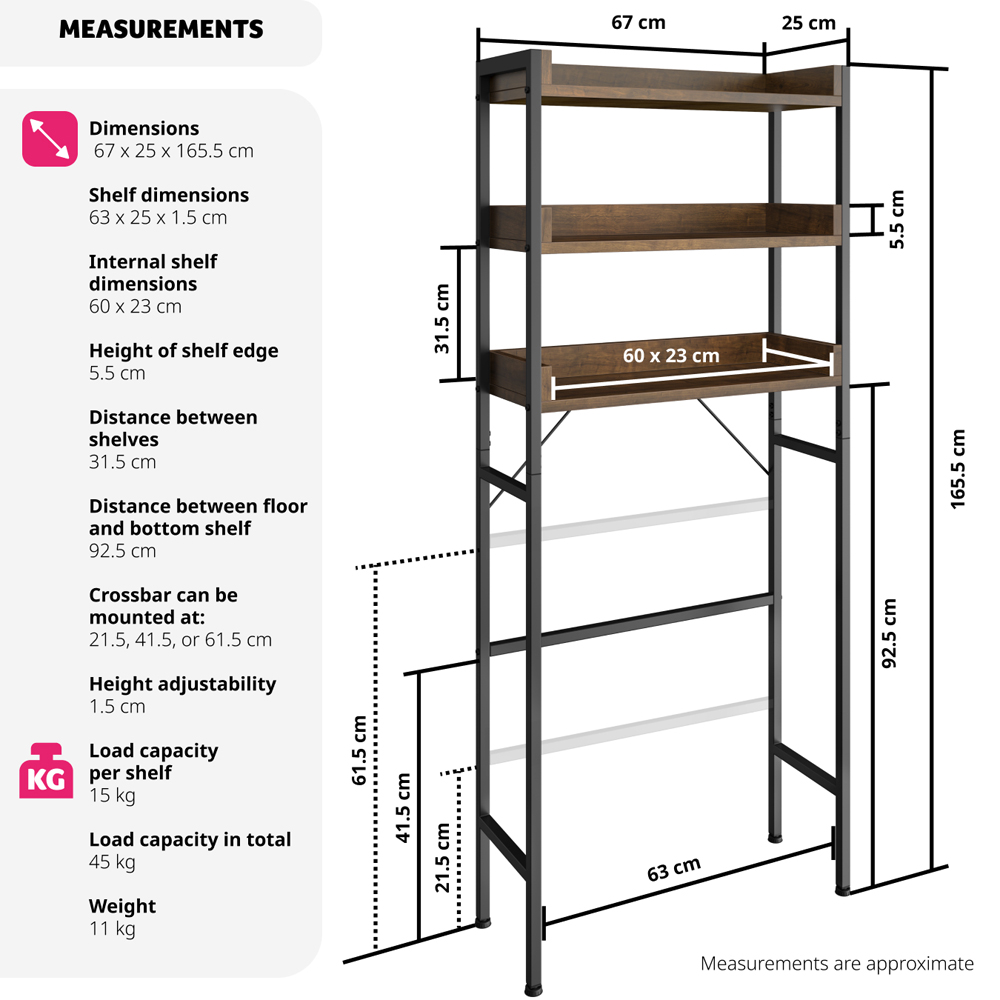 tectake Seattle 3 Shelf Dark Wood Shower Caddy Image 8
