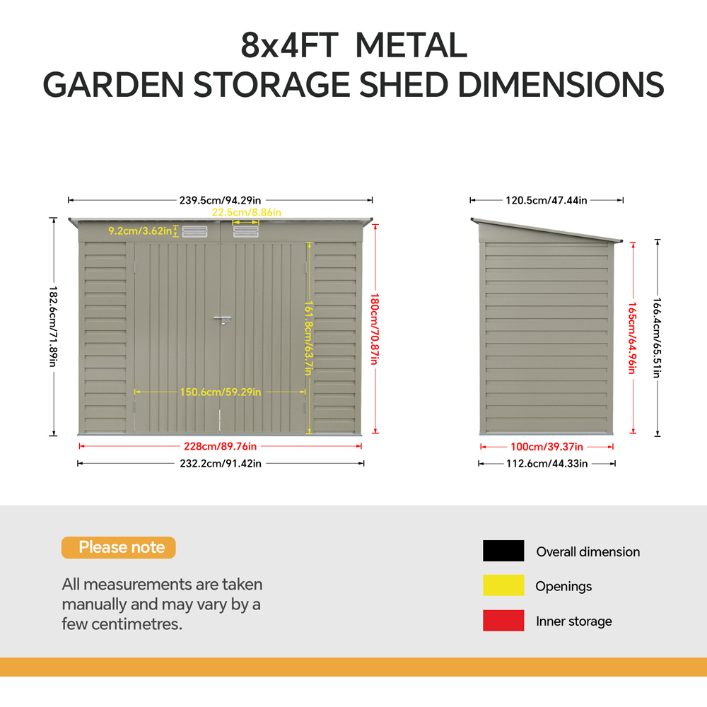 Living and Home 8 x 4ft Grey Pent Garden Storage Shed Image 9