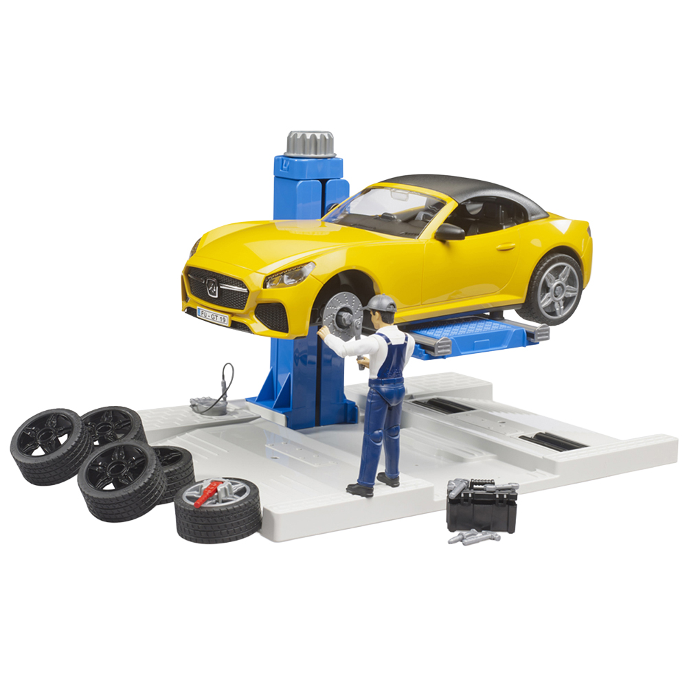 Bruder Kids bworld Car Service Centre and Roadster Playset Model Image 1