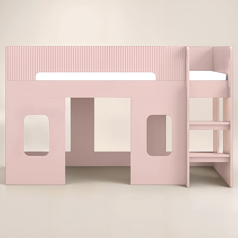 Flair Lino Pink Playhouse Mid Sleeper Bed with Wide-Step Ladder Image 3