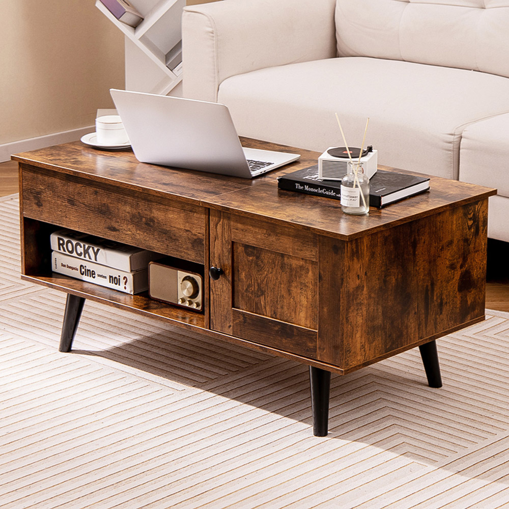 Costway Single Door Single Shelf Rustic Brown Lift Top Coffee Table Image 1