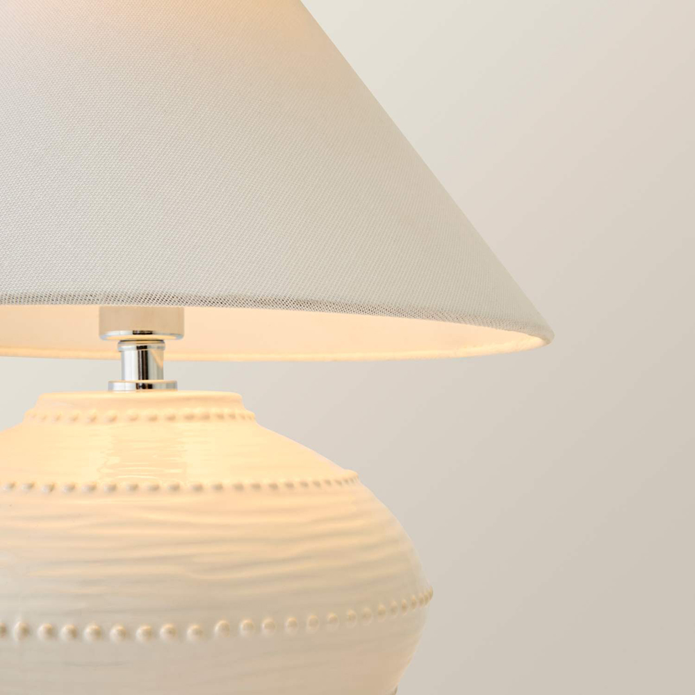 ValueLights Tibby White Conical Shade Cream Bobble Textured Ceramic Table Lamp with Bulb Image 4
