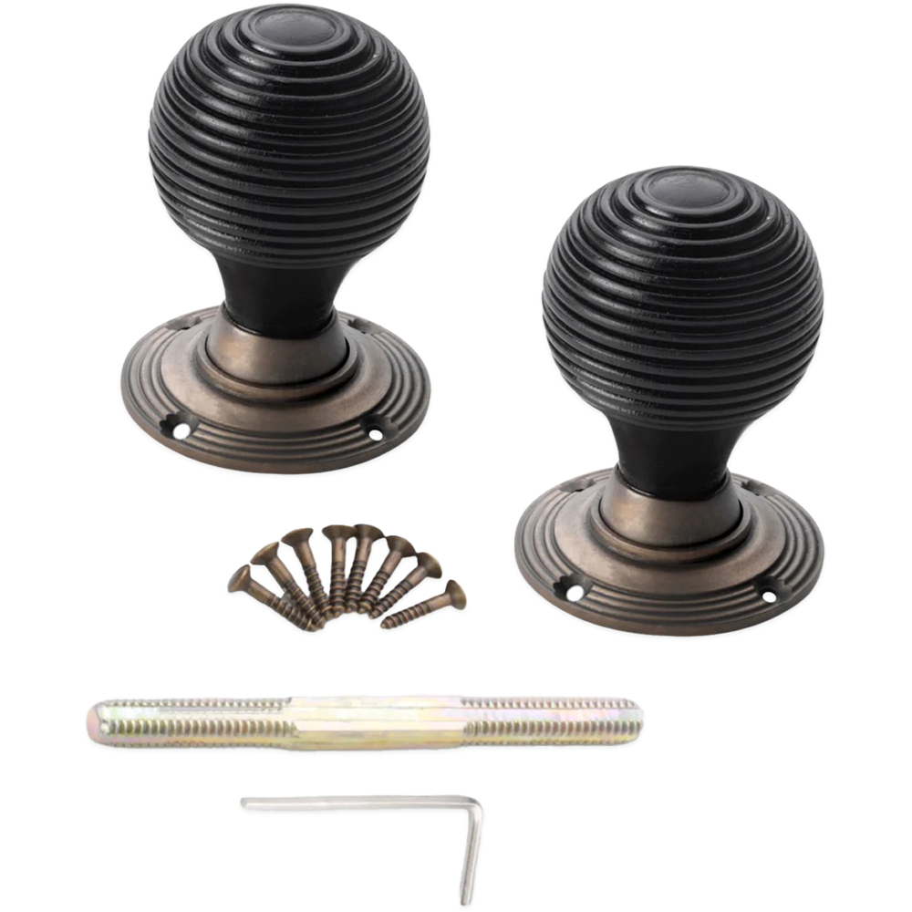 Spira Brass Matt Antique Ebonised Beehive Rim and Mortice Door Knob 2 Pack Image 4