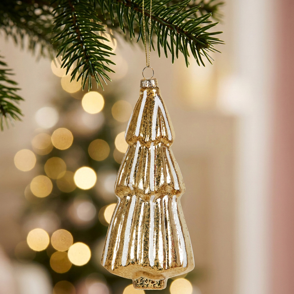 Set of 2 Hanging Tree Decorations - Gold Image 2