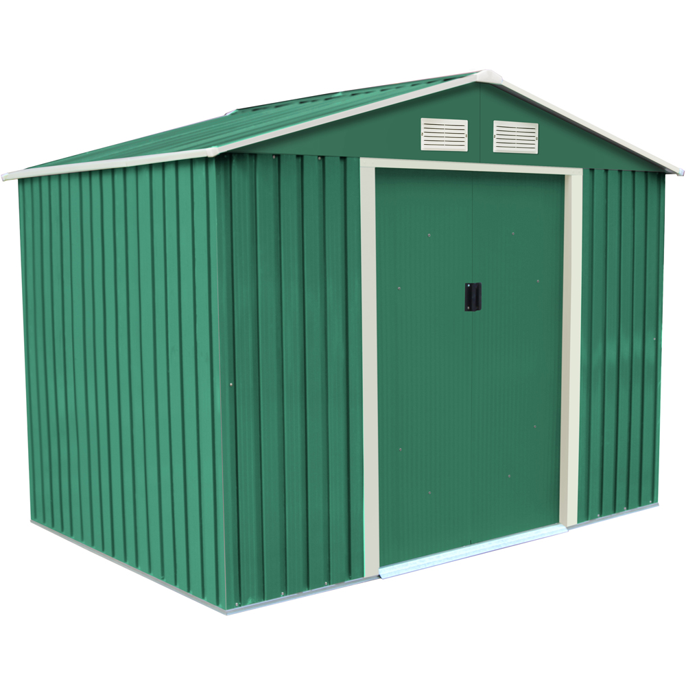Charles Bentley 8 x 6ft Green Apex Metal Garden Shed with Floor Frame Image 1