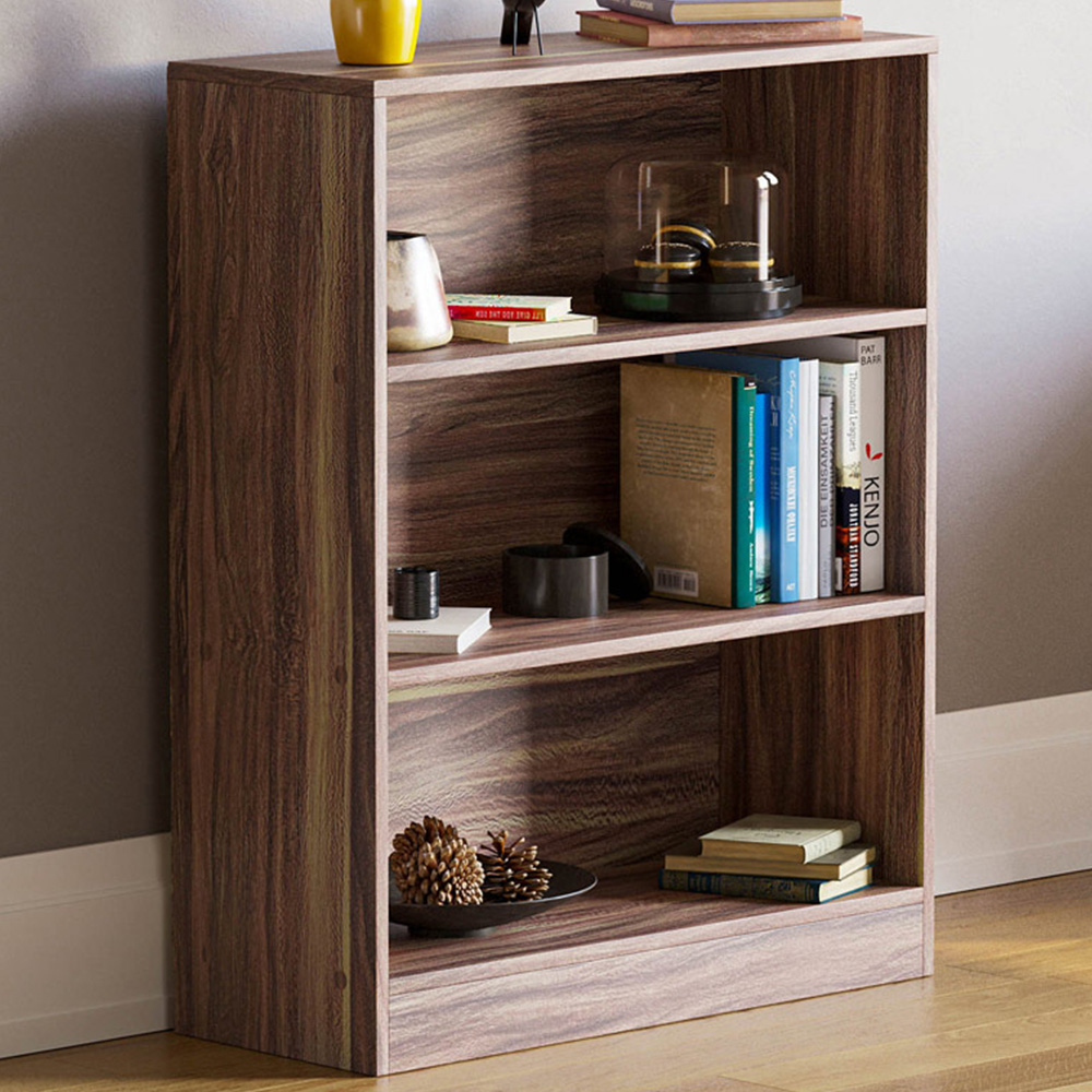 Vida Designs Cambridge 3 Shelf Walnut Low Bookcase Image 1