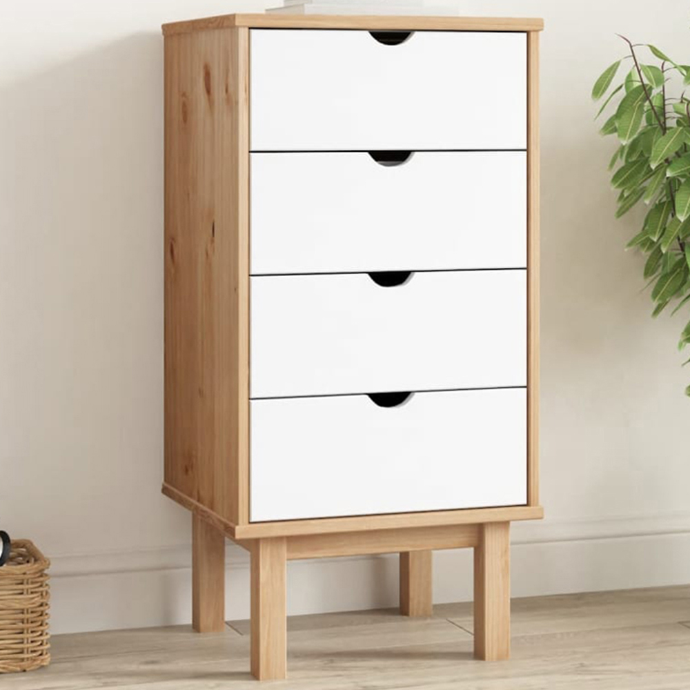vidaXL 4 Drawer Brown and White Wooden Storage Cabinet Image 1