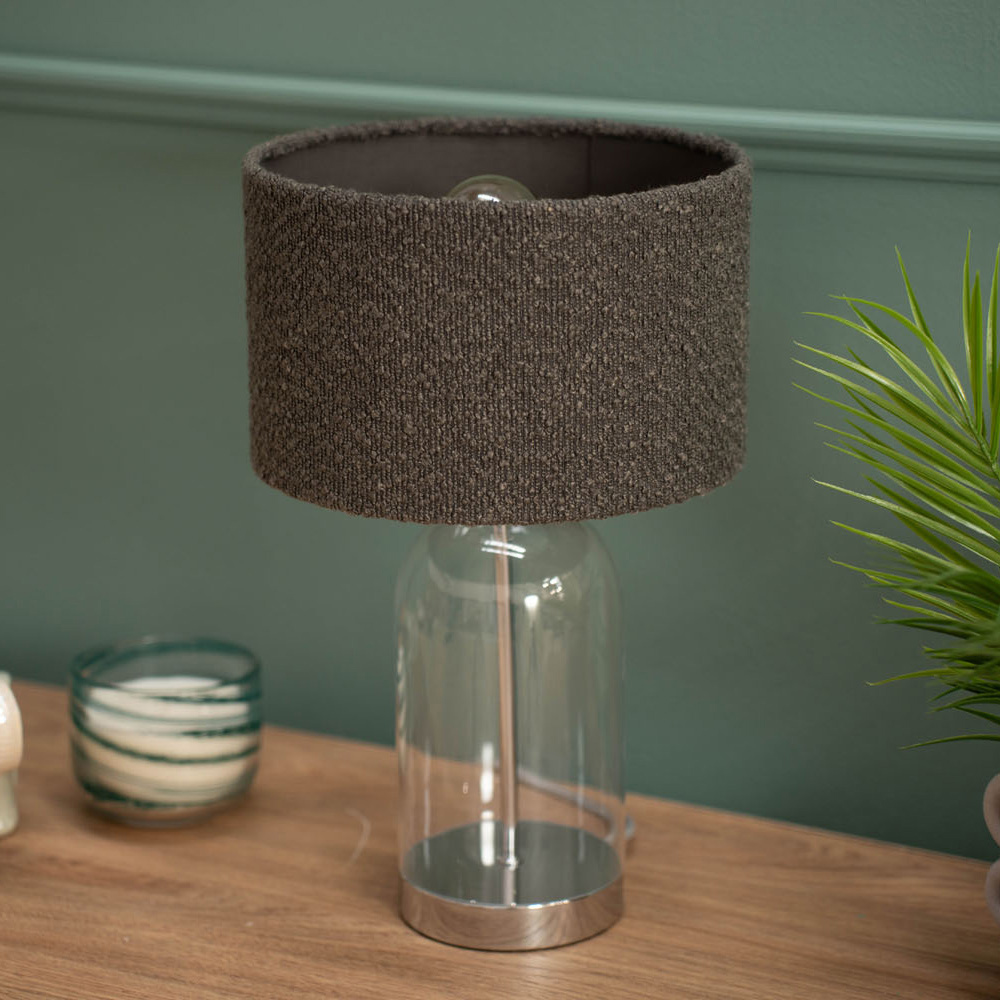 ValueLights Jessy Silver and Charcoal Boucle Shade Glass LED Table Lamp Image 2